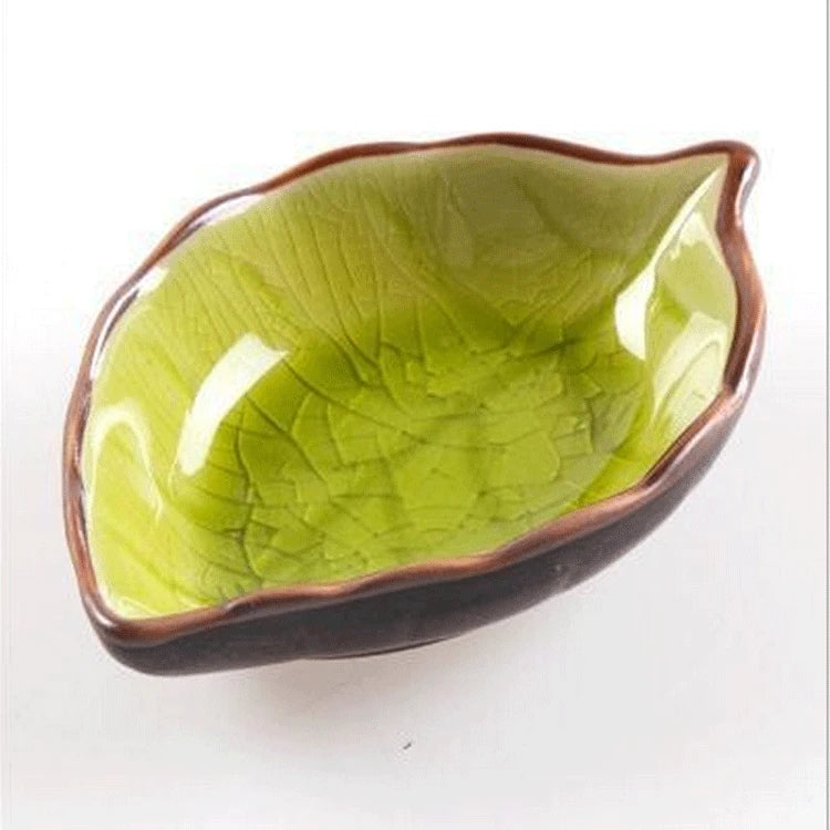 Kitchen Bowl Sauce Boats Dish Creative Ice Crack Glaze Leaf Ceramic Seasoning Soy Sauce Vinegar Small Plates Leaf Shape Saucer