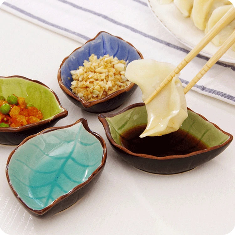 Kitchen Bowl Sauce Boats Dish Creative Ice Crack Glaze Leaf Ceramic Seasoning Soy Sauce Vinegar Small Plates Leaf Shape Saucer