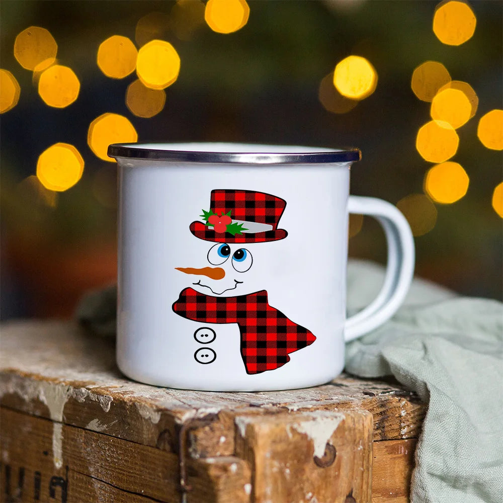 Snowman Deer Print Enamel Coffee Mugs Christmas Gifts New Year Party Wine Beer Juice Drink Tea Cups Mug Home Kitchen Drinkware