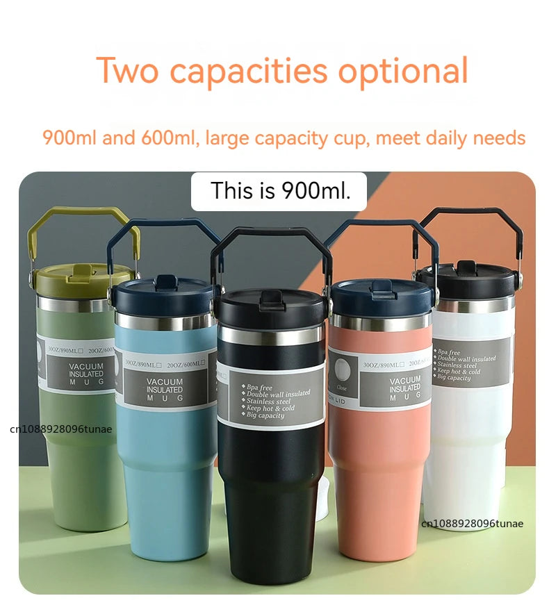 20oz/30oz Thermal Water Bottle With Straw Outdoor Sport Coffee Cup Car Insulated Cup Tumbler Vacuum Flask Travel Thermal Mug