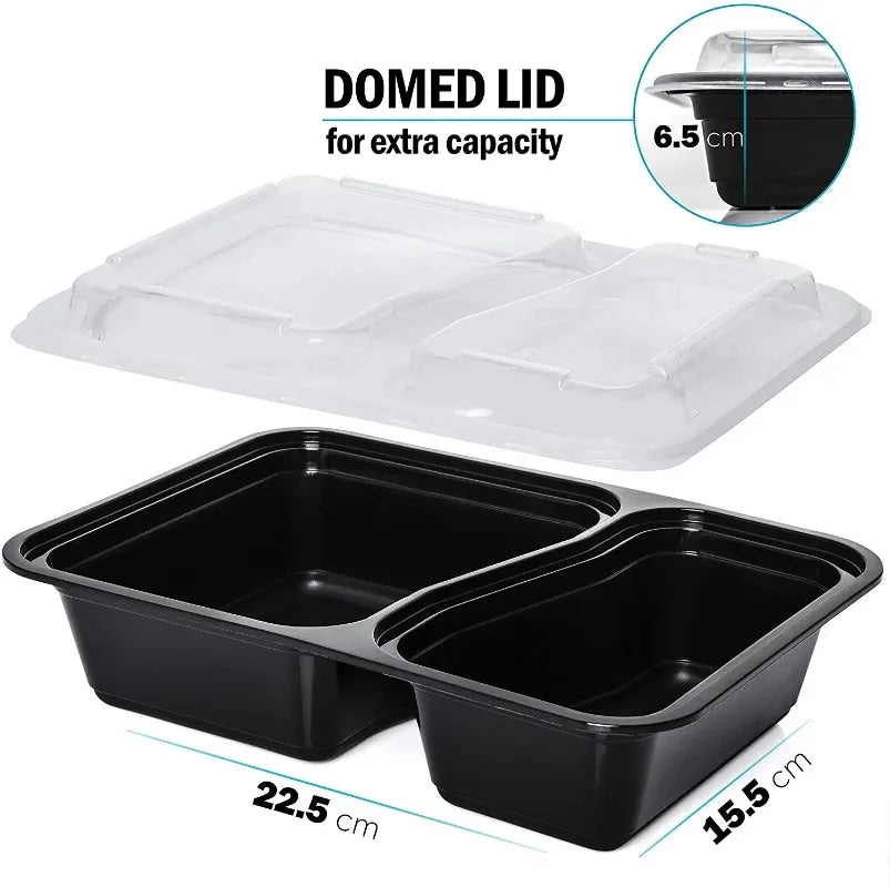 2 Compartment BPA Reusable Meal Prep Containers Rectangular Lunch Containers Microwavable Safe - Stackable Food Storage Trays