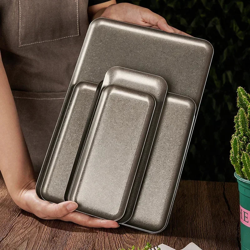 Retro 304 Stainless Steel Antique Square Steak Tray Creative Restaurant Display Dessert Barbecue Plate