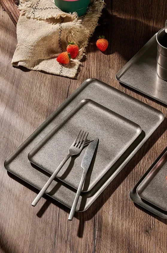 Retro 304 Stainless Steel Antique Square Steak Tray Creative Restaurant Display Dessert Barbecue Plate