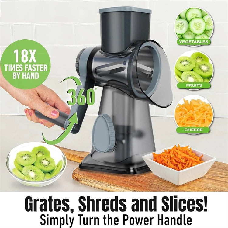 3 in 1 Rotary Cheese Grater Versatile Manual Vegetable Slicer Peanut Nuts Grinder Cheese Vegetable Shredder Clear JT242