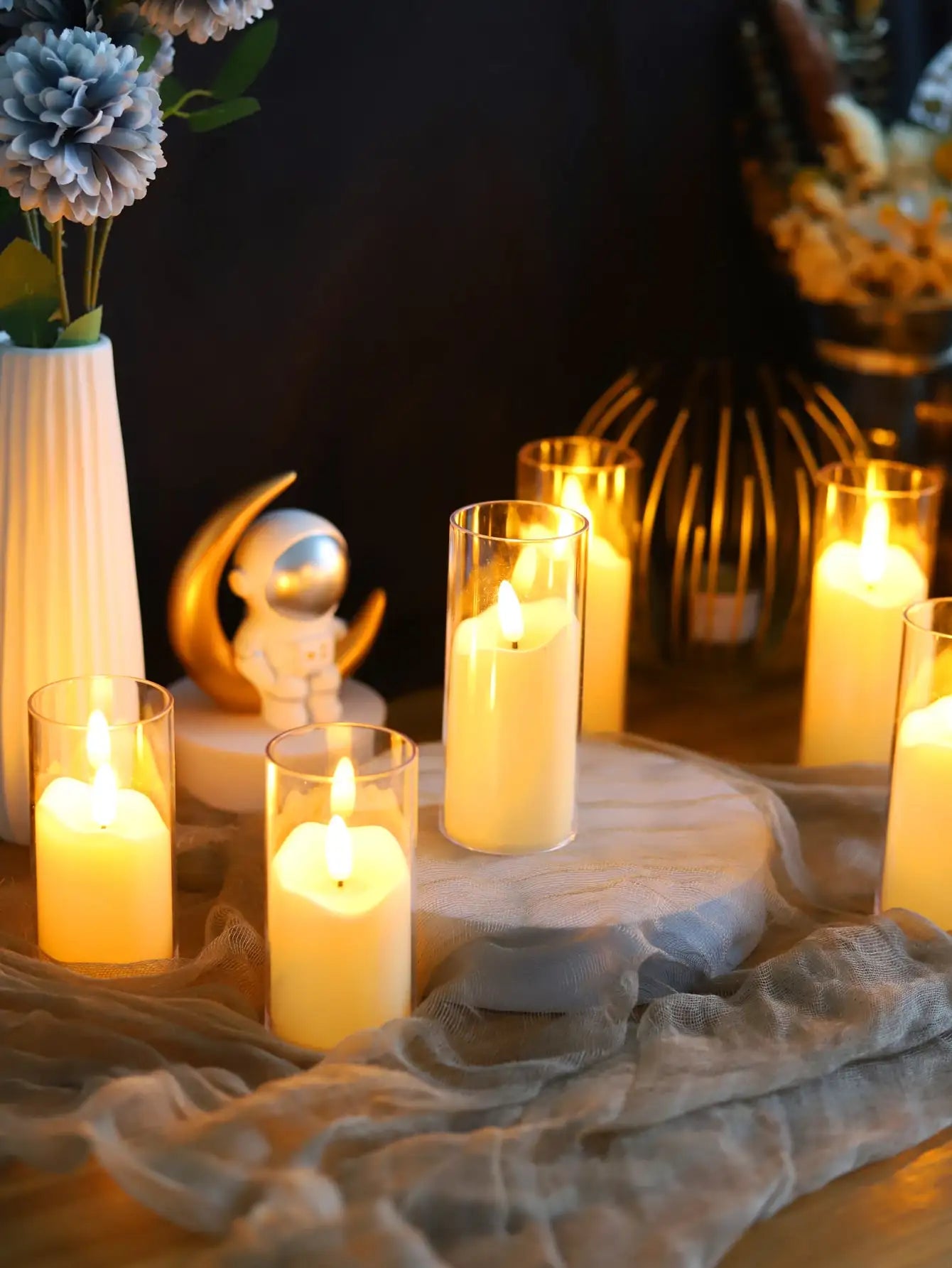 6Pcs Led Flameless Electric Candles Lamp Acrylic Glass Battery Flickering Fake Tealight Candle Bulk for Wedding Christmas