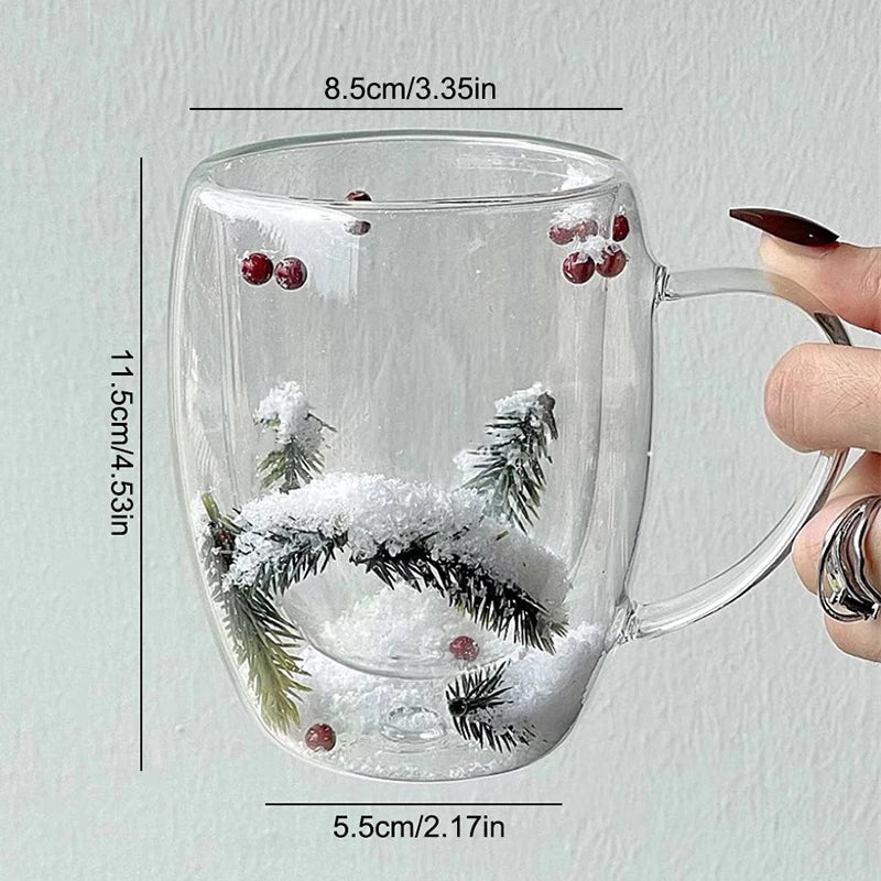 200/350ML Double Wall Clear Glass Cup Christmas Theme Snow scene Glass Coffee Cup Heat Resistant Milk Water Cup Christmas Gift