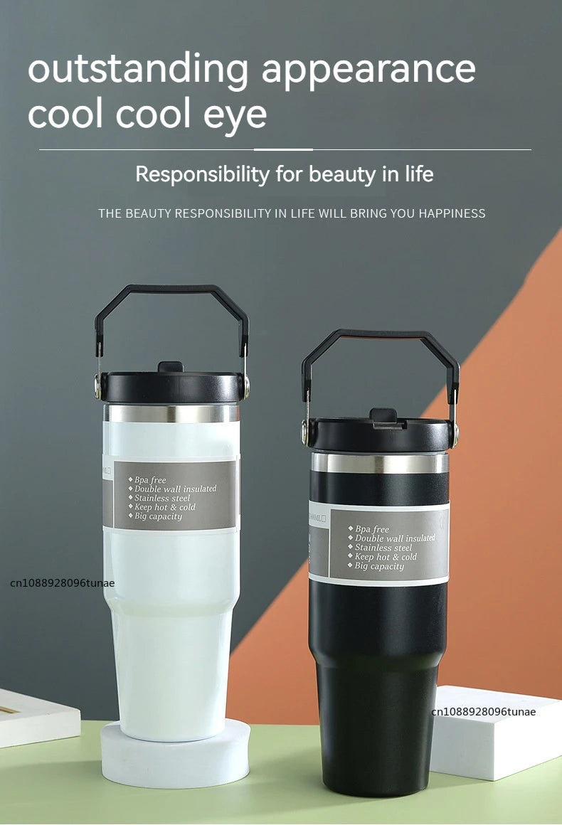 20oz/30oz Thermal Water Bottle With Straw Outdoor Sport Coffee Cup Car Insulated Cup Tumbler Vacuum Flask Travel Thermal Mug