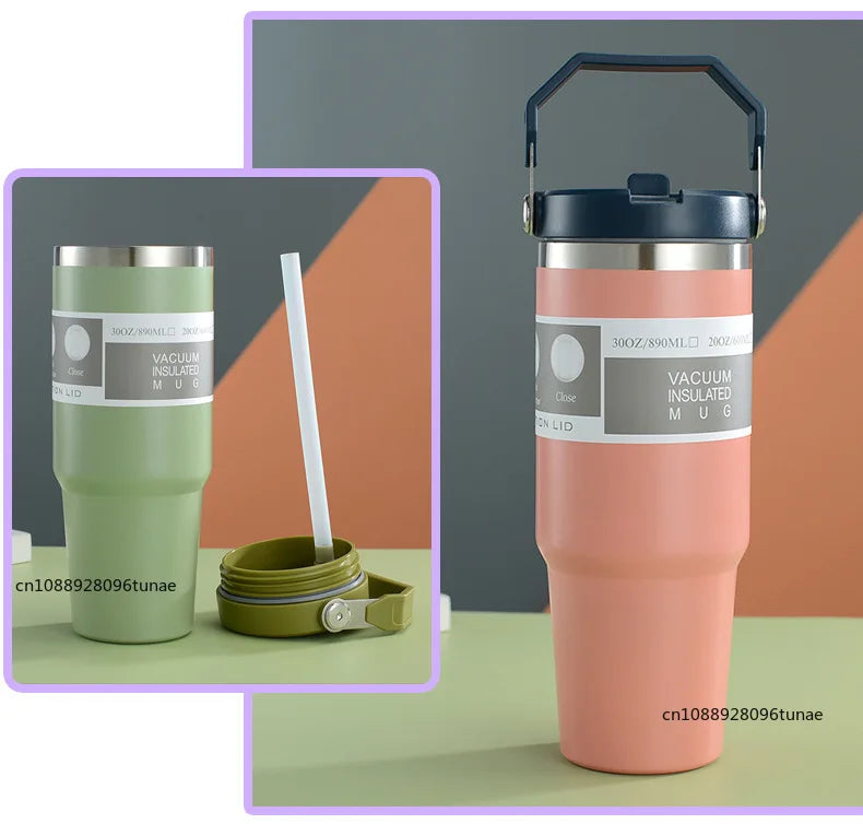 20oz/30oz Thermal Water Bottle With Straw Outdoor Sport Coffee Cup Car Insulated Cup Tumbler Vacuum Flask Travel Thermal Mug