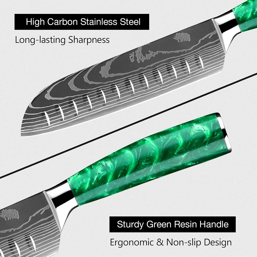 Chef Knife Set 1-8Piece, Pro Kitchen Knife for Daily Use, High Carbon Steel Culinary Knives Green