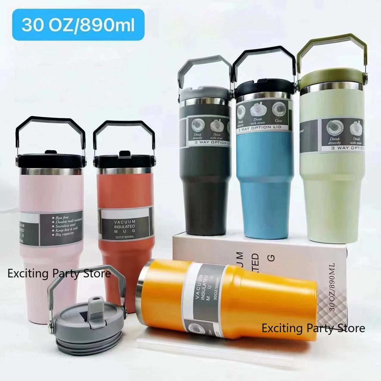 20oz/30oz Thermal Water Bottle With Straw Outdoor Sport Coffee Cup Car Insulated Cup Tumbler Vacuum Flask Travel Thermal Mug