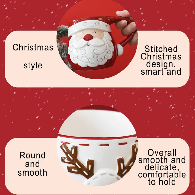 Nordic Christmas Ceramic Mug Santa Claus Cartoon Pattern Mousse Coffee Cup Home Breakfast Dessert Milk Mug for Kids Xmas Gift