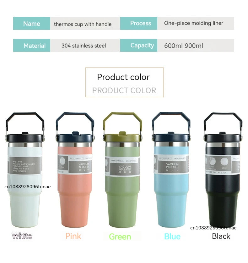 20oz/30oz Thermal Water Bottle With Straw Outdoor Sport Coffee Cup Car Insulated Cup Tumbler Vacuum Flask Travel Thermal Mug