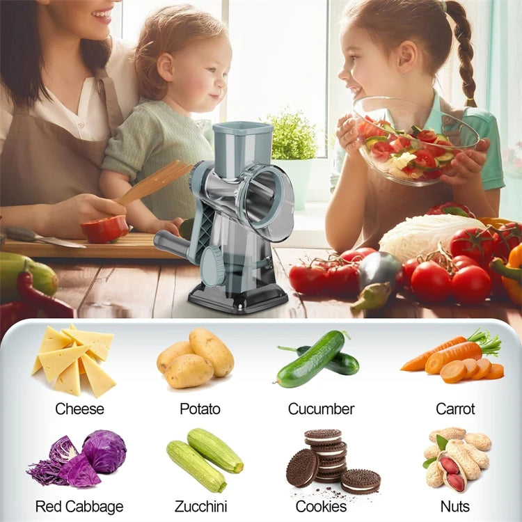 3 in 1 Rotary Cheese Grater Versatile Manual Vegetable Slicer Peanut Nuts Grinder Cheese Vegetable Shredder Clear JT242