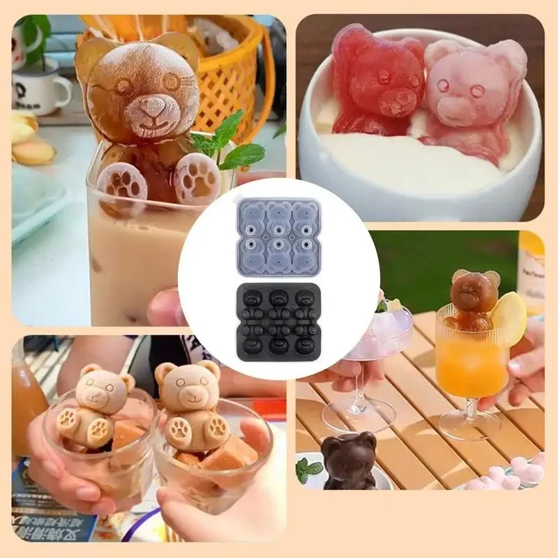 Reusable Cute Bear Silicone Ice Cube Making Molds Relieve the Heat Ice Cube Trays Mold to Make Homemade DIY Drink Ice Coffee