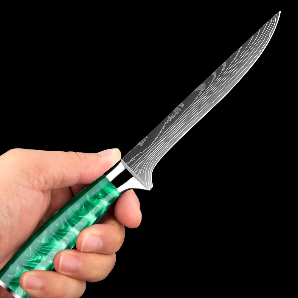 Chef Knife Set 1-8Piece, Pro Kitchen Knife for Daily Use, High Carbon Steel Culinary Knives Green