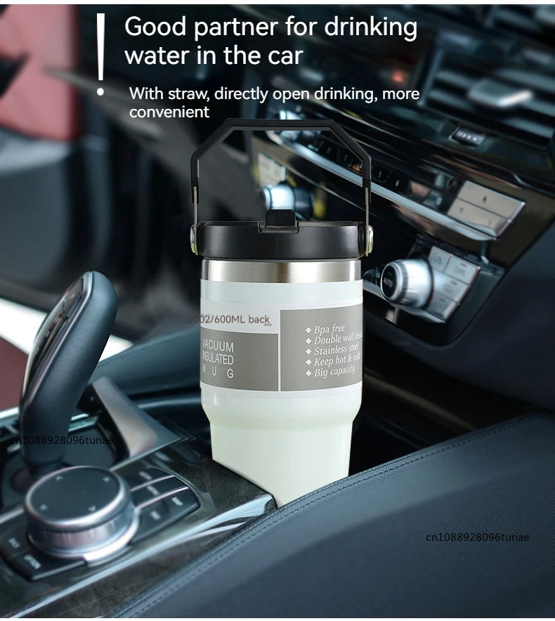 20oz/30oz Thermal Water Bottle With Straw Outdoor Sport Coffee Cup Car Insulated Cup Tumbler Vacuum Flask Travel Thermal Mug