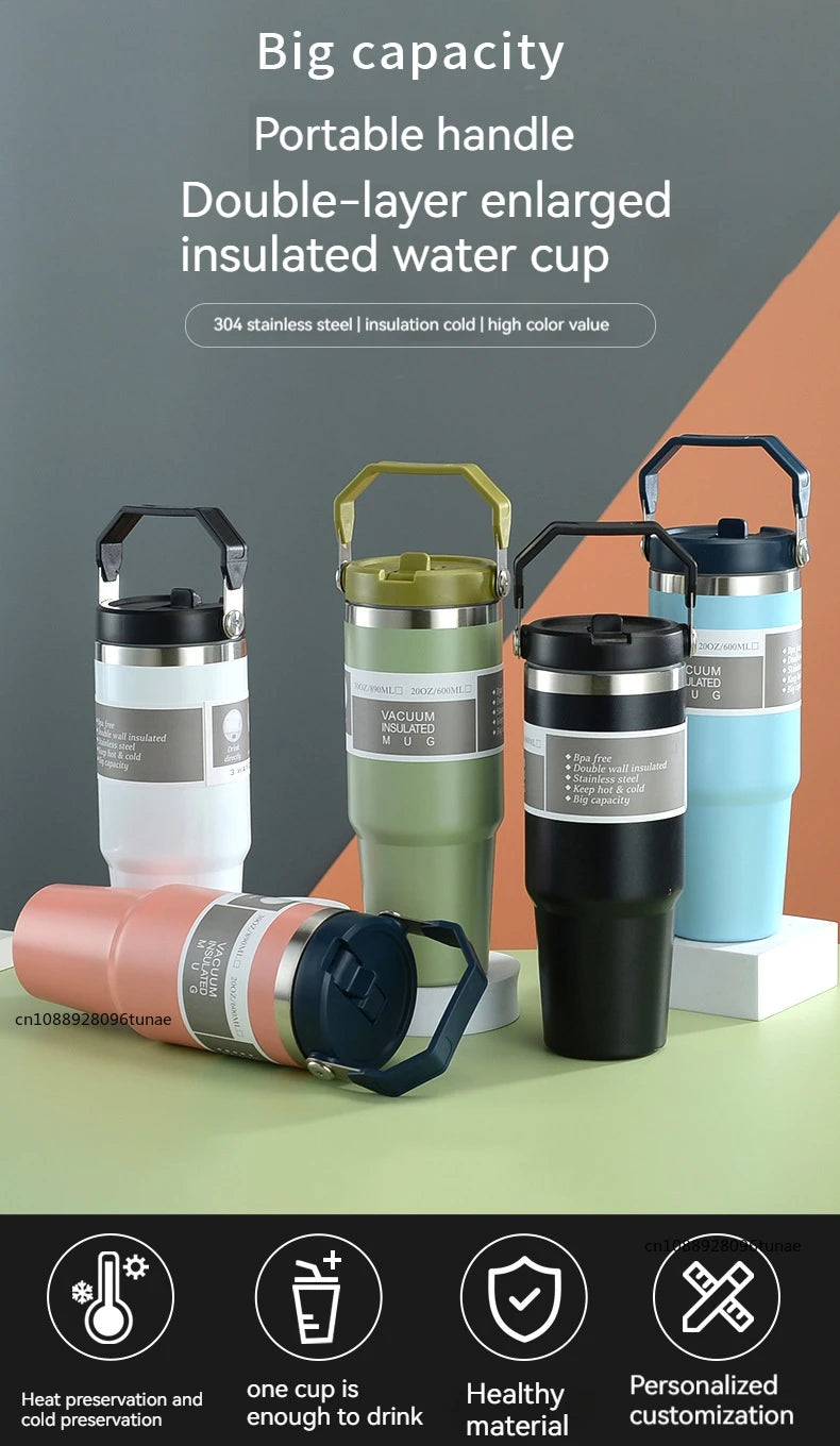 20oz/30oz Thermal Water Bottle With Straw Outdoor Sport Coffee Cup Car Insulated Cup Tumbler Vacuum Flask Travel Thermal Mug