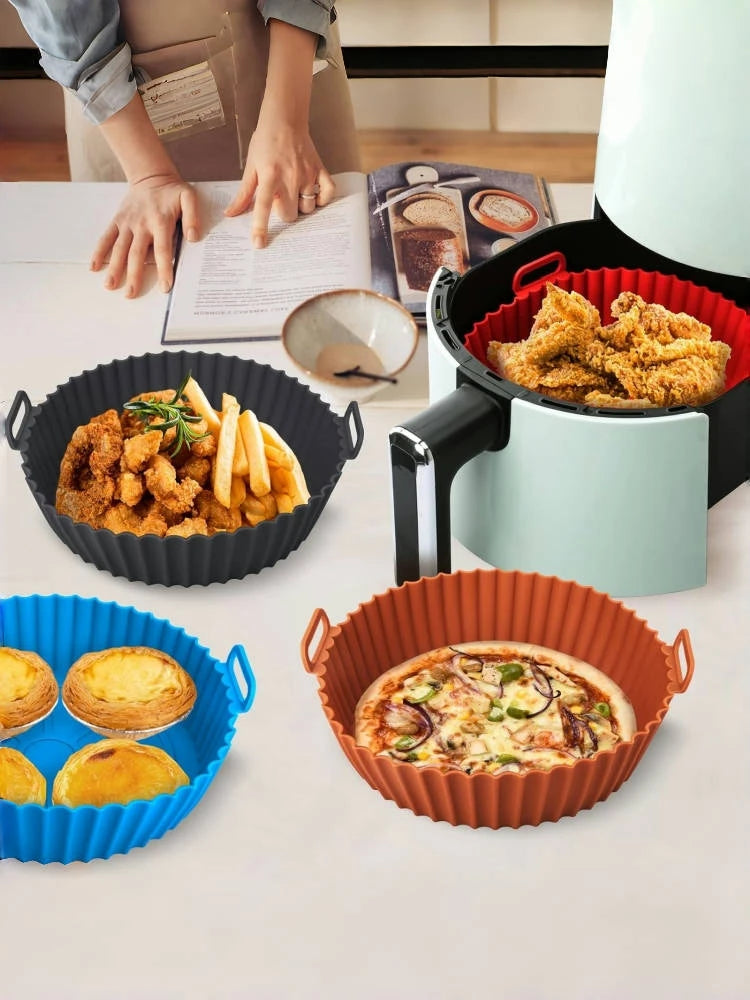 Airfryer Silicone Basket Reusable Baking Tray Silicone Mold for AirFryer Pizza Fried Chicken Basket Air Fryer Liners Accessories