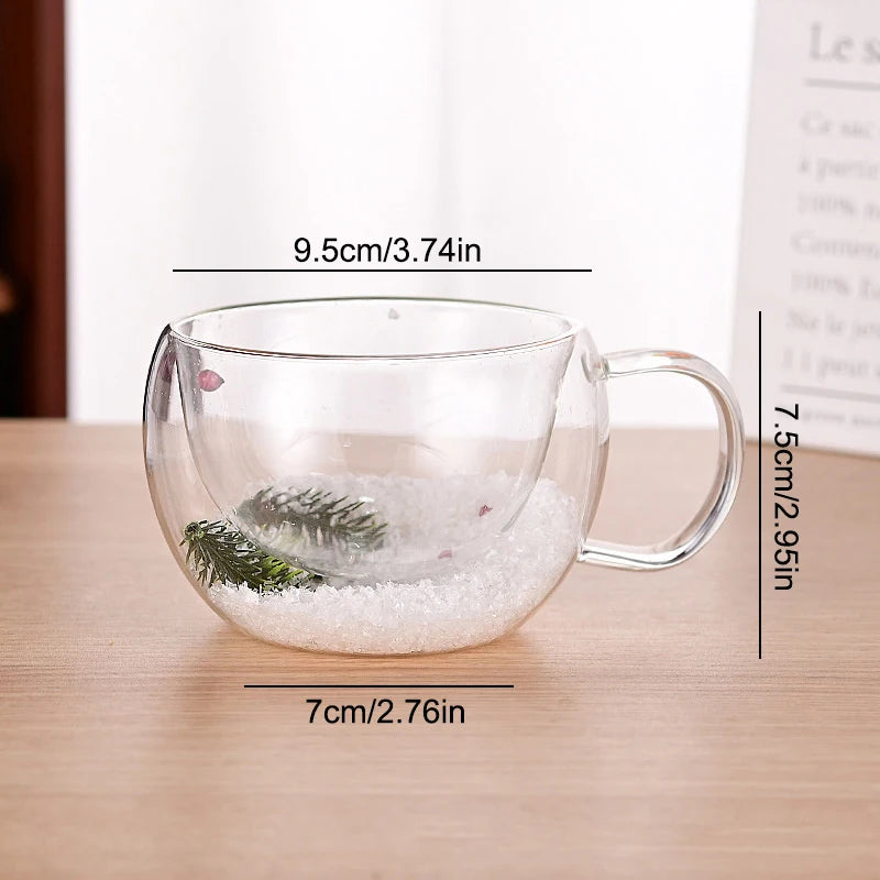 200/350ML Double Wall Clear Glass Cup Christmas Theme Snow scene Glass Coffee Cup Heat Resistant Milk Water Cup Christmas Gift