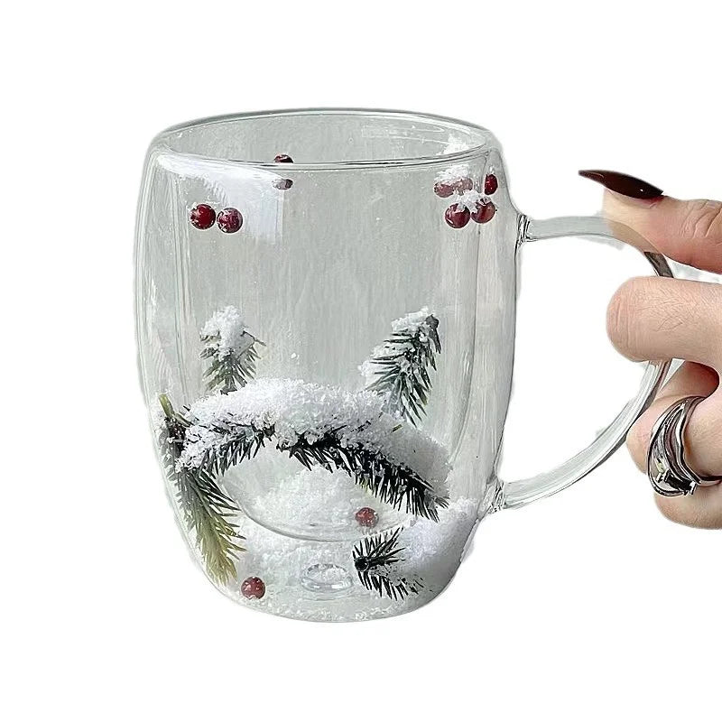 200/350ML Double Wall Clear Glass Cup Christmas Theme Snow scene Glass Coffee Cup Heat Resistant Milk Water Cup Christmas Gift