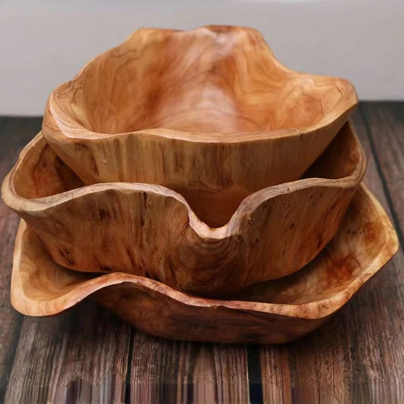 Handmade Natural Wood Fruit Tray Wooden irregular Bowl Snack Sushi Bread Dessert Candy Plate Salad Trays Home Decoration